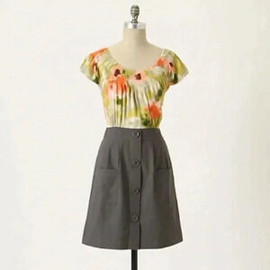 Anthropologie Tabitha Zoya Watercolor Floral Dress Silk Cotton Chic Size 0 XXS